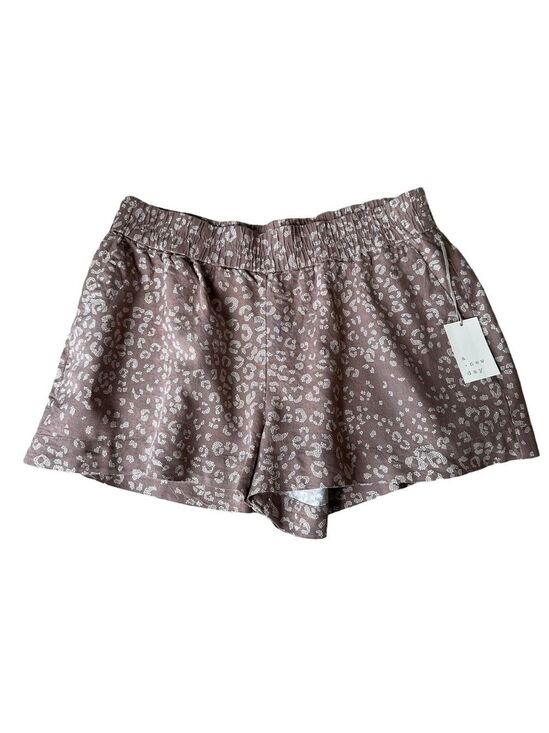 a new day Pants - A New Day Brown Cheetah Print Elastic Waist Linen Blend Womens Shorts Size Large